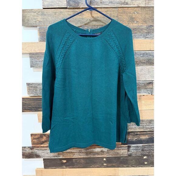 Talbots NWOT Sweater Green Cotton Blend Pullover 3/4 Sleeve Back Zip Womens L - Picture 1 of 6